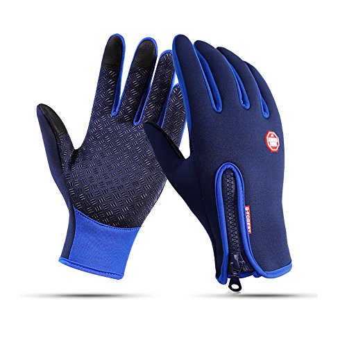 Ytuomzi Winter Gloves Touch Screen Warm Gloves Cold Weather Windproof Cycling Driving Riding Bike Telefingers Thermal Gloves Non-Slip Silicone Gel Adjustable Full Finger Mittens (Blue, X-Large)