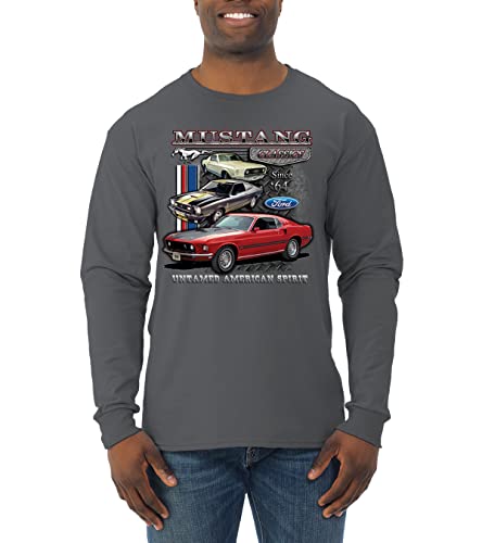 Ford Mustang Classics Untamed American Spirit Cars and Trucks Mens Long Sleeve Shirt, Charcoal, Large
