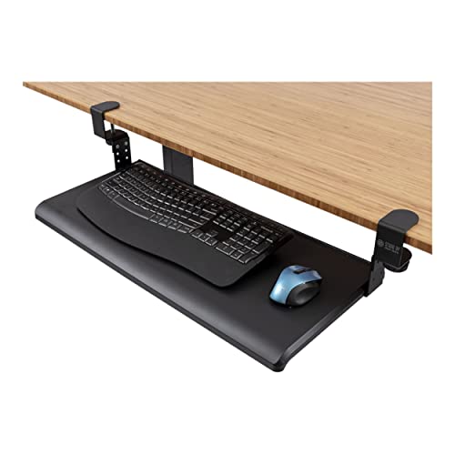 Stand Up Desk Store Large Clamp-On Retractable Adjustable Height Under Desk Keyboard Tray | for Desks Up to 1.5″ (Large, 33″ Wide)