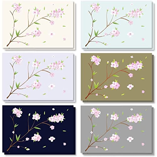 120-Pack Cherry Blossom Note Cards with Envelopes, Blank Vintage-Style Thank You Notes, Bulk Box Set for Wedding Small Business, Birthday (6 Floral Designs, 4×6 In)
