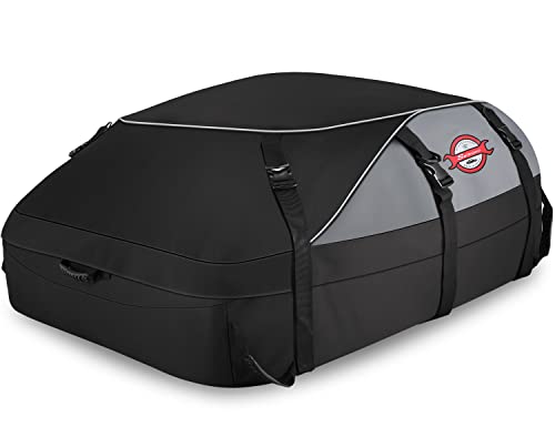 Car Rooftop Cargo Carrier Roof Bag, 20 Cubic Feet Waterproof Roof Top Cargo Carrier for All Cars with Without Luggage Rack, Vehicle Soft Shell Roof Cargo Box with 6+8 Reinforced Straps and Storage Bag