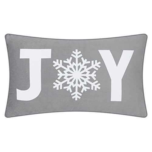 JWH Christmas Joy Snowflake Throw Pillow Covers Decorative Velvet Accent Pillow Case Grey Pillowcase Winter Holiday Decorations Rectangle Cushion Couch Bed Home 12×20 Inch White Letter