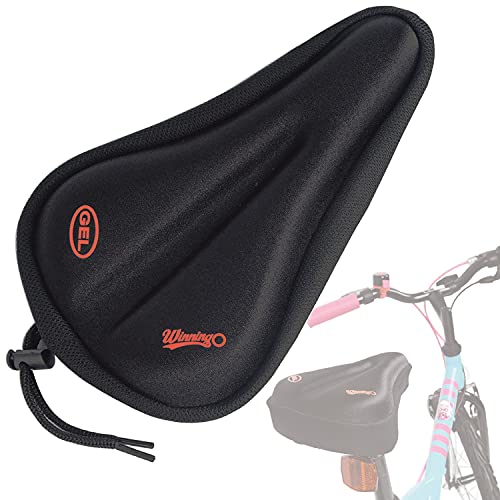 WINNINGO Kids Bike Gel Seat Cushion Cover, Anti-Slip Child Bike Seat Cover Comfortable Adjustable Small Bicycle Saddle Pad, 9 x 6in (Black)