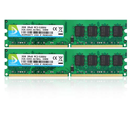 DUOMEIQI 4GB Kit ( 2 X 2GB ) 2RX8 DDR2 667MHz DIMM PC2-5300 PC2-5400 PC2-5300U CL5 1.8v 240 PIN 5300U Non-ECC Unbuffered Desktop Memory RAM Module Compatible with Intel AMD System
