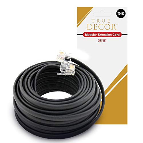 True Decor 50′ Foot Black Telephone Extension Cord Cable Line Wire RJ-11