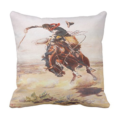 Emvency Throw Pillow Cover Vintage Wild West Cowboy On Bucking Horse Western Decorative Pillow Case Home Decor Square 18×18 Inch Cushion Pillowcase
