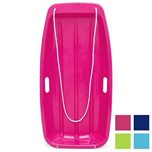 Best Choice Products 35in Kids Plastic Toboggan Snow Sled w/Pull Rope, 2 Handles, Pink