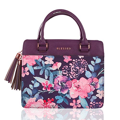 Christian Art Gifts Women’s Fashion Bible Cover Purse Style Blessed, Purple/Pink Floral Faux Leather, Large