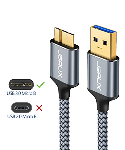 JSAUX [3.3FT+6.6FT] Micro USB 3.0 Cable, USB A Male to Micro B Cable 2 Pack External Hard Drive Cable Nylon Braided Cord for Samsung S5/Note 3, Camera, Toshiba, Seagate Hard Drive, WD Hard Drive-Grey | The Storepaperoomates Retail Market - Fast Affordable Shopping