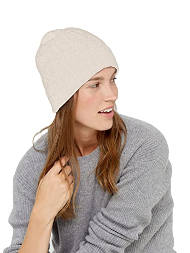 State Cashmere Cable Knit Cuffed Beanie – Soft Unisex Hat Made with 100% Pure Inner Mongolian Cashmere – Ultra Warm Winter Accessories – (Undyed White, One Size)