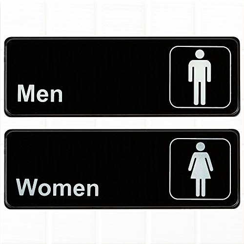 (Set of 2) Restroom Signs, Men’s and Women’s Restroom Signs – Black and White, 9 x 3-inches Bathroom Signs, Restroom Signs for Door/Wall by Tezzorio