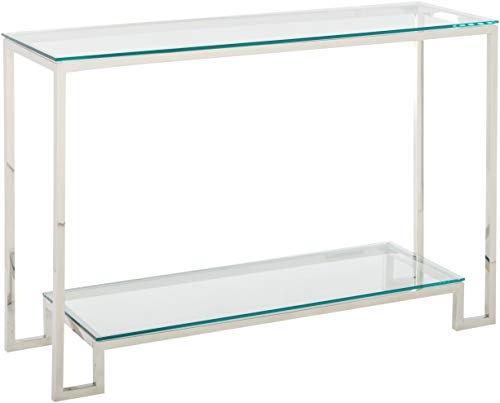 Cortesi Home Reef Contemporary 2 Shelf Glass Console Table, Silver | The Storepaperoomates Retail Market - Fast Affordable Shopping