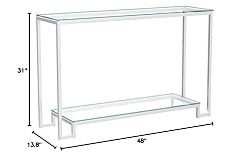 Cortesi Home Reef Contemporary 2 Shelf Glass Console Table, Silver | The Storepaperoomates Retail Market - Fast Affordable Shopping