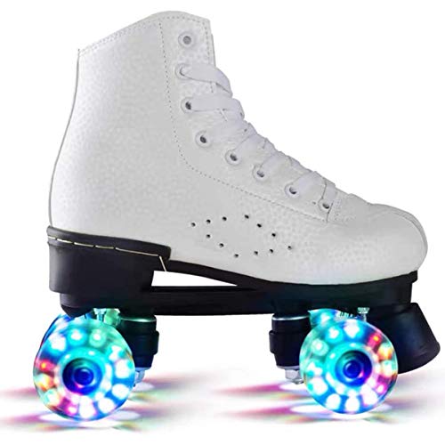 Double-Row Roller Skates for Man and Woman Classic 4 Wheels Flash Skating Roller PU Leather Double Row Skates for Indoor and Outdoor Unisex Adult,A,EU 39