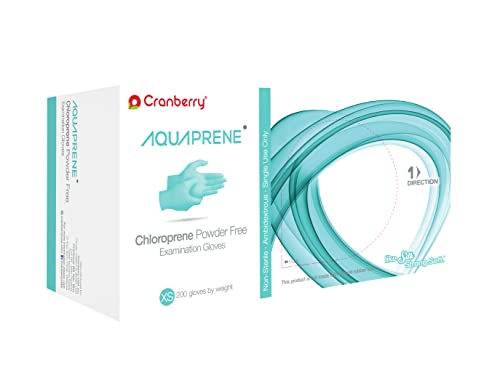 Cranberry USA CR3025 Aquaprene Chloroprene Powder Free Exam Gloves, 3.2 mil, Aqua, X-Small (Pack of 200)