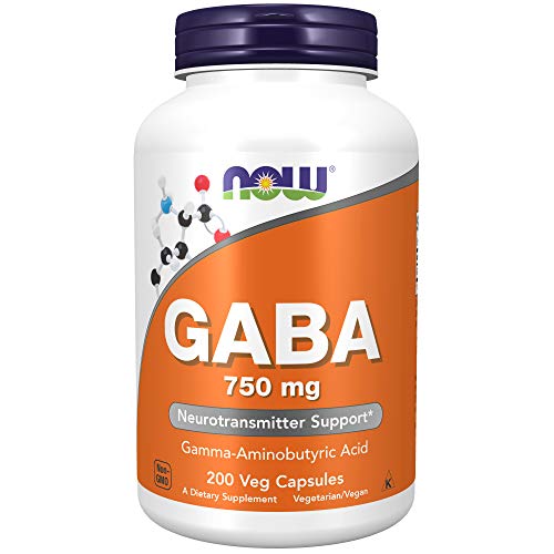 NOW Supplements, GABA (Gamma-Aminobutyric Acid) 750mg, Neurotransmitter Support*, 200 Veg Capsules