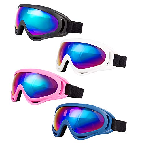 LJDJ Ski Goggles, Pack of 4 – Snowboard Adjustable UV 400 Protective Motorcycle Goggles Outdoor Sports Tactical Glasses Dust-proof Combat Military Sunglasses for Kids, Boys, Girls, Youth, Men, Women