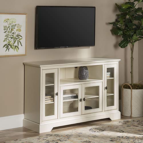 Walker Edison Traditional Wood TV Stand for TV’s up to 56″ Living Room Storage Flat Screen Universal TV Console Living Room Shelves Entertainment Center, 52 Inch, White