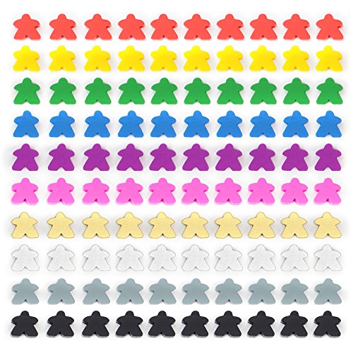 100 Wood Meeples| 16mm Extra Board Game Pieces in 10 Colors|Bulk Replacement Tabletop Games & Strategy Game Expansion