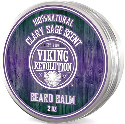 Viking Revolution Beard Balm with Clary Sage Scent and Argan & Jojoba Oils – Styles, Strengthens & Softens Beards & Mustaches – Leave in Conditioner Wax for Men