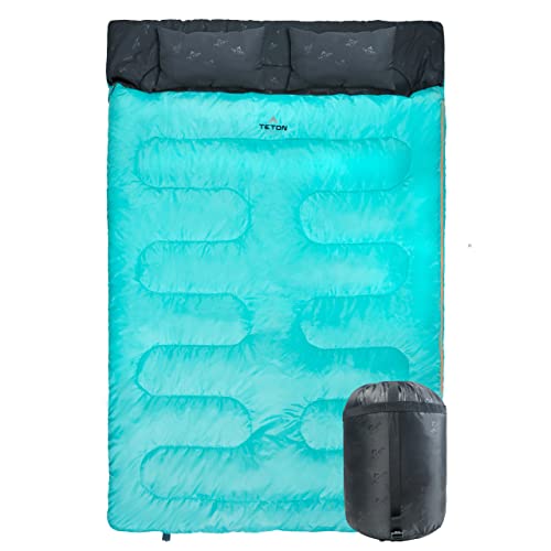 TETON Sports Cascade Double Sleeping Bag; Lightweight, Warm and Comfortable for Family Camping, Teal, 87″ x 60″