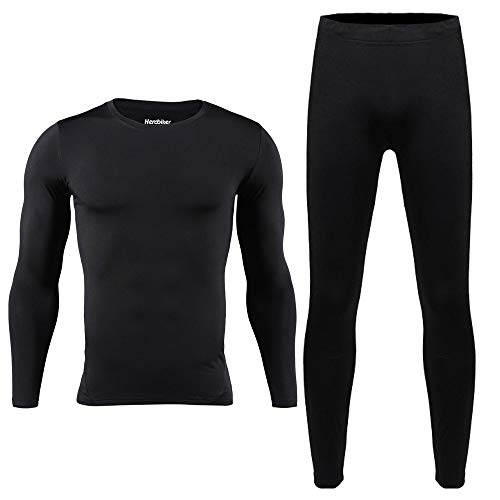 HEROBIKER Mens Thermal Underwear Set Skiing Winter Warm Base Layers Tight Long Johns Top & Bottom Set with Fleece Lined Black