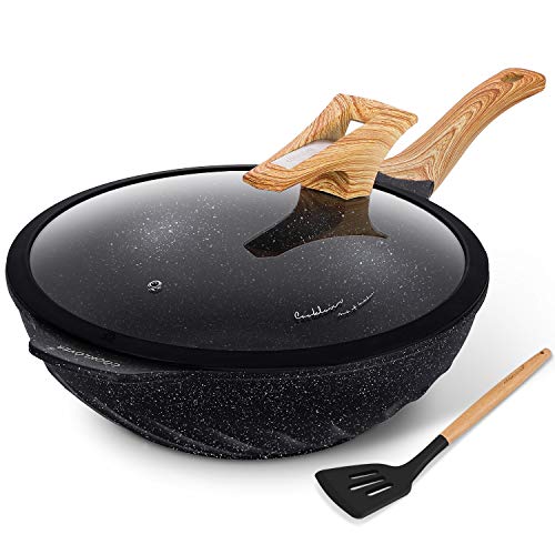 COOKLOVER Nonstick Woks And Stir Fry Pans Die-cast Aluminum Scratch Resistant 100% PFOA Free Induction Wok pan with Lid 12.6 Inch – Black | The Storepaperoomates Retail Market - Fast Affordable Shopping