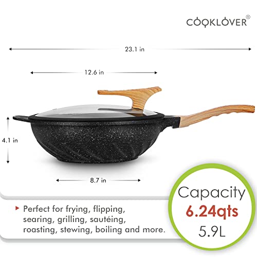 COOKLOVER Nonstick Woks And Stir Fry Pans Die-cast Aluminum Scratch Resistant 100% PFOA Free Induction Wok pan with Lid 12.6 Inch – Black | The Storepaperoomates Retail Market - Fast Affordable Shopping