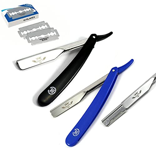 2 pcs Barber Razor Holder Shaving Knife Straight Razor with Disposable Blades with 10 Blades