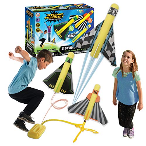 Stomp Rocket Original Stunt Planes Set for Kids – Soars 100 Feet – 3 Foam Planes with Unique Tricks and Adjustable Launcher Stand – Fun Outdoor Toy and Gift for Boys or Girls Age 3+ Years Old