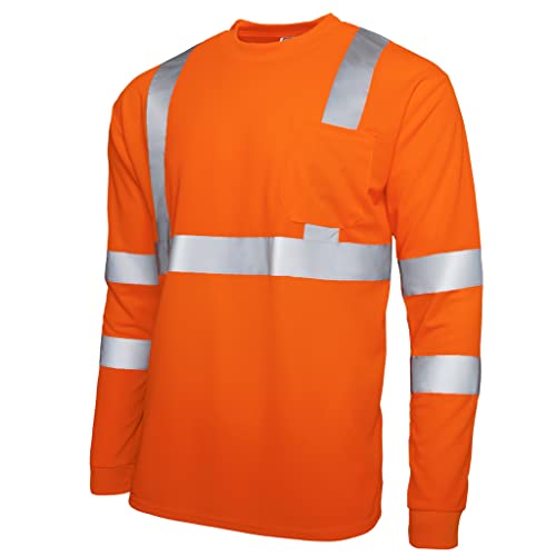 JORESTECH Safety Long Sleeve Shirt with High Visibility Reflective Strips and Front Pocket, ANSI Compliant Orange