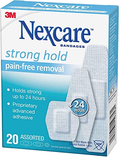 Nexcare Strong Hold Bandages, Assorted, 20 Bandages Per Box (3 Boxes), 20 Count (Pack of 3)