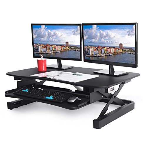 ApexDesk ZT Series Height Adjustable Sit to Stand Electric Desk Converter, 2-Tier Design with Large 36×24 Upper Work Surface and Lower Keyboard Tray Deck (Electric Riser, Black)