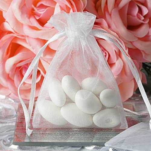 TABLECLOTHSFACTORY 10PCS WHITE Organza Gift Bag Drawstring Pouch Wedding Favors Bridal Shower Treat Jewelry Bags – 3″x4″