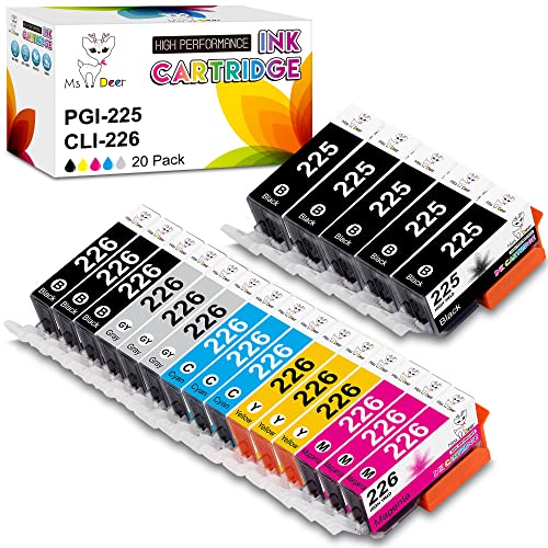 Miss Deer Compatible PGI-225 CLI-226 Ink Cartridges Replacement for Canon PGI225 CLI226 for PIXMA iP4920 iX6520 MG5120 MG6120 MG8120 MX892 MG8120B MG5220 Printer 20 Combo Pack (3 Sets + 2 PGI-Black)