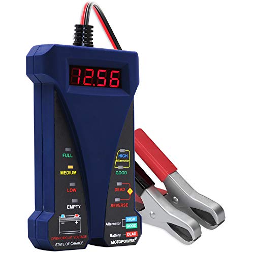 MOTOPOWER MP0514B 12V Digital Battery Tester Voltmeter and Charging System Analyzer with LCD Display and LED Indication – Blue Rubber Paint