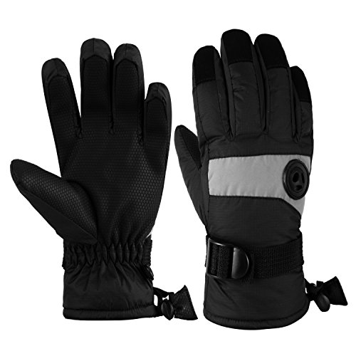 HighLoong Kids Waterproof Ski Snowboard Gloves Thinsulate Lined Winter Cold Weather Gloves for Boys and Girls (Black, 4/5)