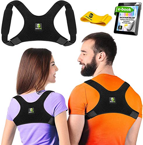 Evoke Pro Back Posture Corrector for Women and Men – Shoulder Brace – Upper Back Support – Back Straightener – Resistance Band Included (Regular)