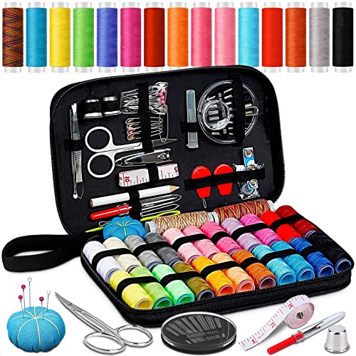 Sewing Box for Sewing Supplies – Sewing Accessories and Supplies Crochet Kit for Beginners Sewing Organizer Travel Emergency Kit – Sewing Kit Box with Needle Threaders Embroidery Needles Pin Cushion