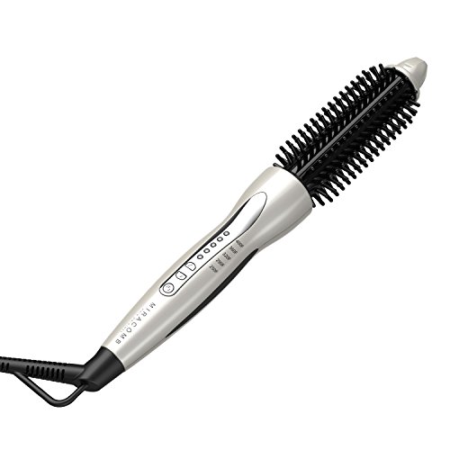MIRACOMB Hair Curler Straightening Brush Ceramic Tourmaline Cool Touch PRO Multi Styler with 5 Heat Adjustments 1 Inch Barrel Auto Shut Off, Pearl White (Package May Vary)
