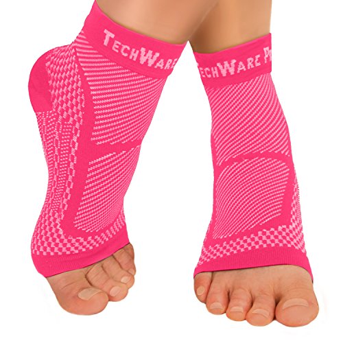 TechWare Pro Ankle Brace Compression Sleeve – Relieves Achilles Tendonitis, Joint Pain. Plantar Fasciitis Foot Sock with Arch Support Reduces Swelling & Heel Spur Pain. (Pink, L/XL)