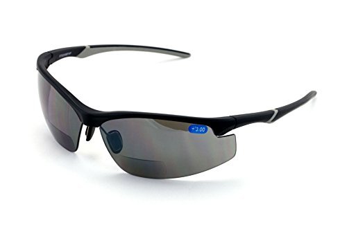 V.W.E. Bifocal High Performance Protective Safety Glasses Light Mirror Tint Bifocal – Reader – Sunglasses Ansi Z87.1 (Matte Black, 2.50)