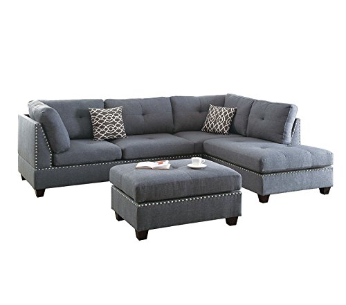 Poundex Linen-Like Fabric Sofas in Grey