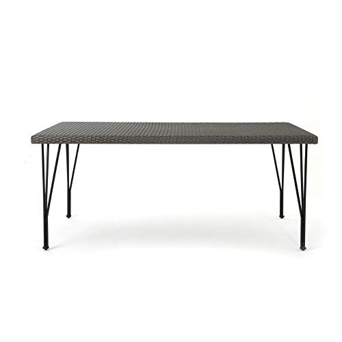 Christopher Knight Home Bedford Outdoor Wicker Rectangular Dining Table with Hairpin Legs, Grey