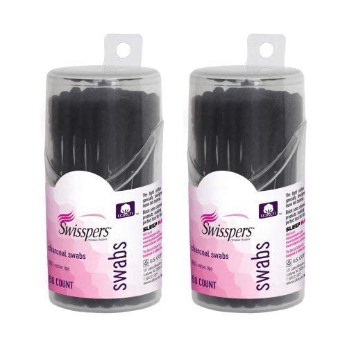 Swisspers Premium Products – Charcoal Swabs With Dark Black Color 100% Cotton Tips, 50 Count – 2 Pack. For Makeup Beauty Touchups, Cosmetics Removal Or Applicators For Makeup Application. (Include
