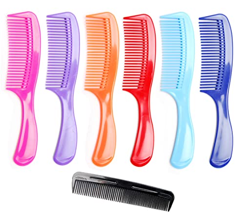 LUXXII – (6 Pack) 8″ Colorful Styling Essentials Round Handle Comb and (1 Pack) 5″ Favorict Pocket Comb (A)
