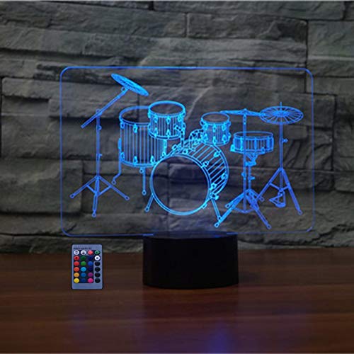 HPBN8 Ltd Creative 3D Drum Kit Night Light USB Powered Touch Switch Remote Control LED Decor 3D Lamp 7/16 Colors Changing Children Kids Gift Christmas Xmas Brithday Gift