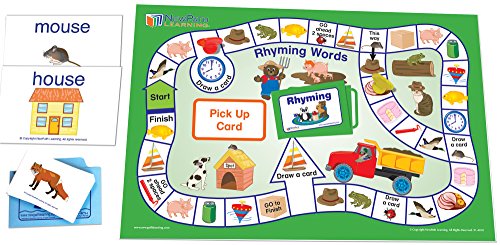 Rhyming Words Learning Center (Grades K – 1) – Gameboard, Illustrated Game Cards, Flash Cards and Activity Guide for 4 Students in Durable Pouch
