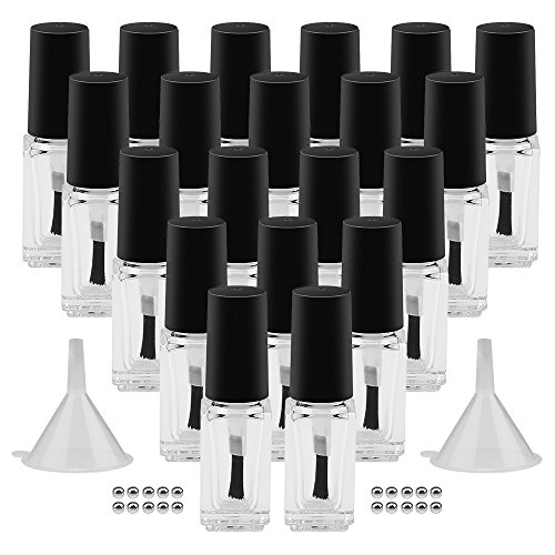 GTHER 20PCS 5ML Small Empty Nail Polish Glass Bottles with Brush Cap & Funnel & Mixing Balls for Nail Art Sample (Matte Black)