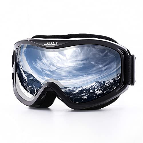 Juli Ski Goggle/Snow Snowboard Goggles for Men, Women & Youth – 100% UV Protection Anti-Fog Dual Lens(Black Frame+12% VLT Silver Len)
